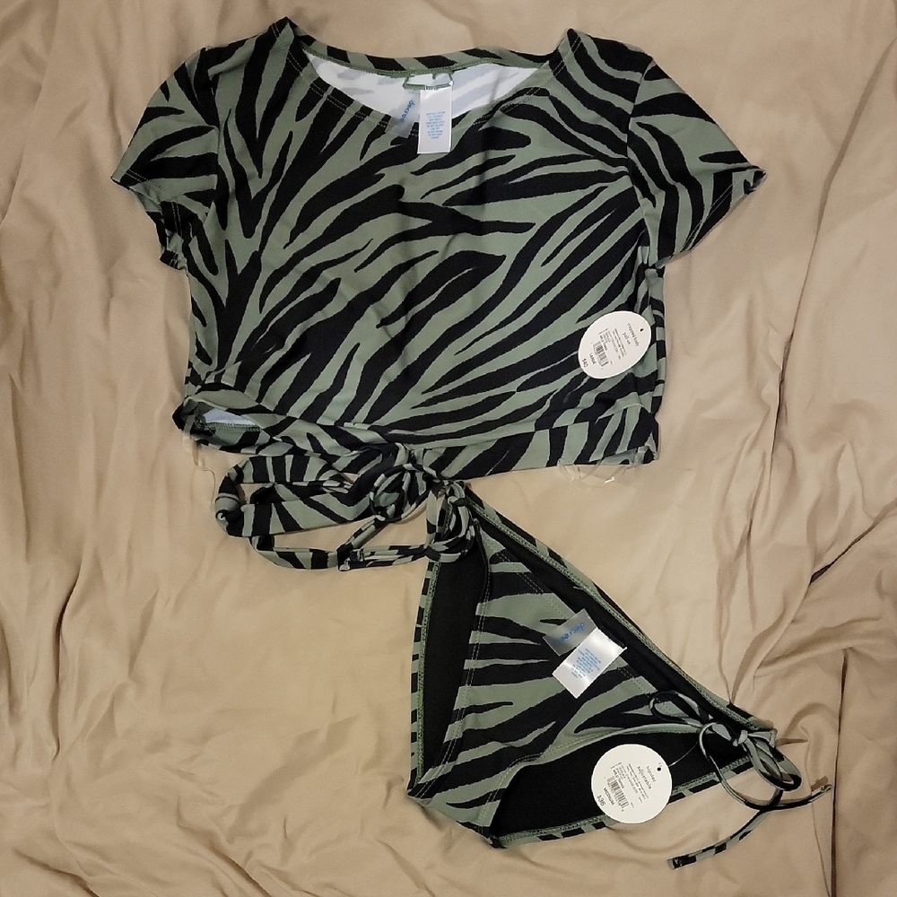 Green and Black Zebra Print Bikini Set